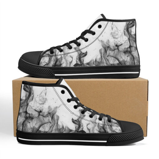 Black and White Fire High-Top Canvas Shoes