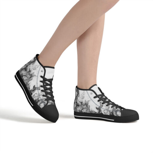 Black and White Fire High-Top Canvas Shoes - Image 7