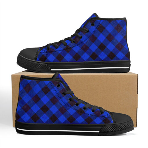 Blue Checkered High-Top Canvas Shoes