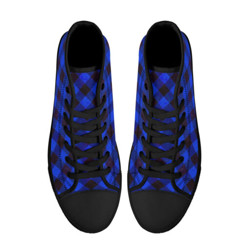 Blue Checkered High-Top Canvas Shoes - Image 3