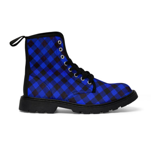 Blue Checkered Canvas Boots - Image 3