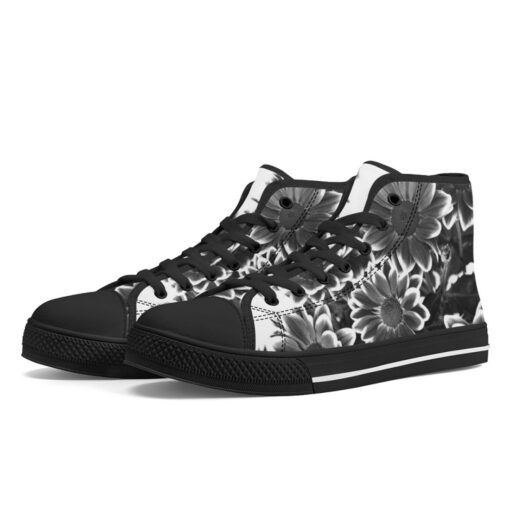 Black and White Flowers High-Top Canvas Shoes - Image 2