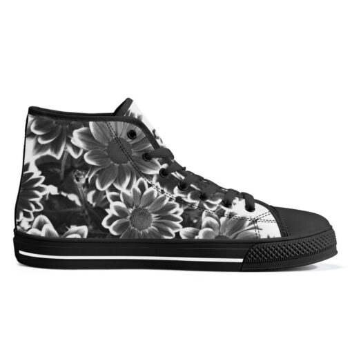 Black and White Flowers High-Top Canvas Shoes - Image 5