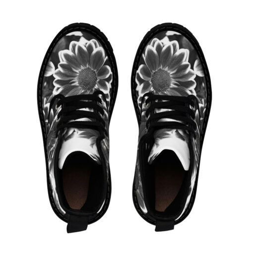 Black and White Flowers Canvas Boots - Image 4