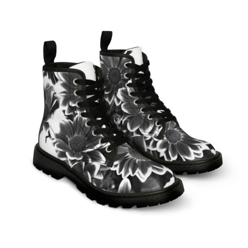 Black and White Flowers Canvas Boots