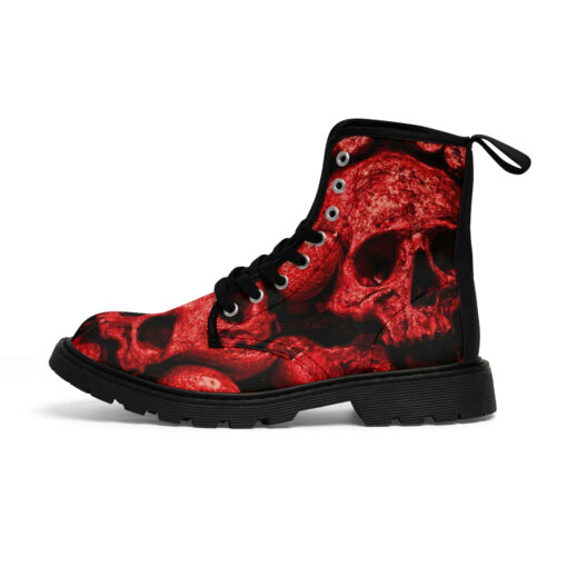 Red Skulls Art Canvas Boots - Image 2