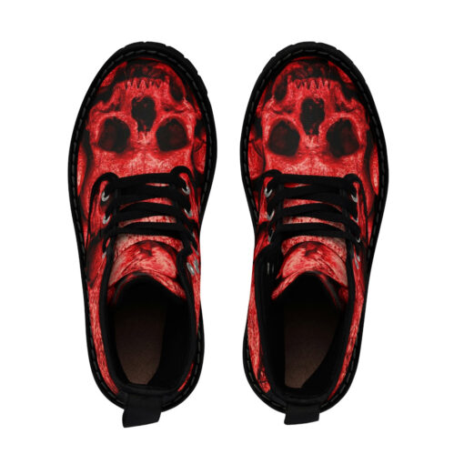 Red Skulls Art Canvas Boots - Image 4