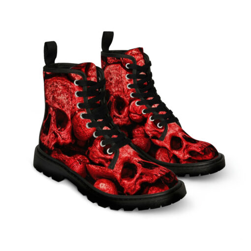 Red Skulls Art Canvas Boots