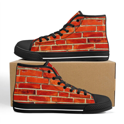 Red Bricks Wall High-Top Canvas Shoes