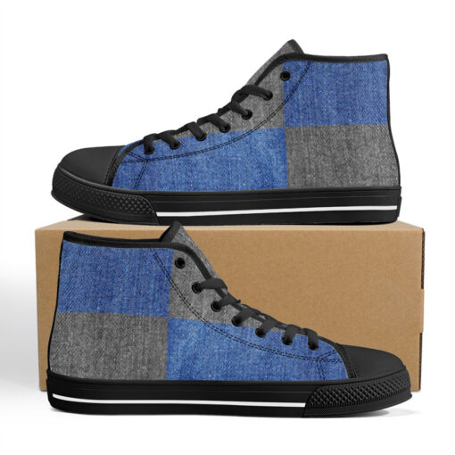 Denim Patchwork High-Top Canvas Shoes