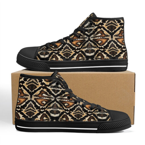 Brown Snake Ornament High-Top Canvas Shoes