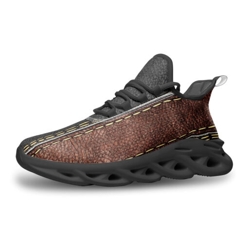 Leather Texture Brown Stripe Sports Shoes