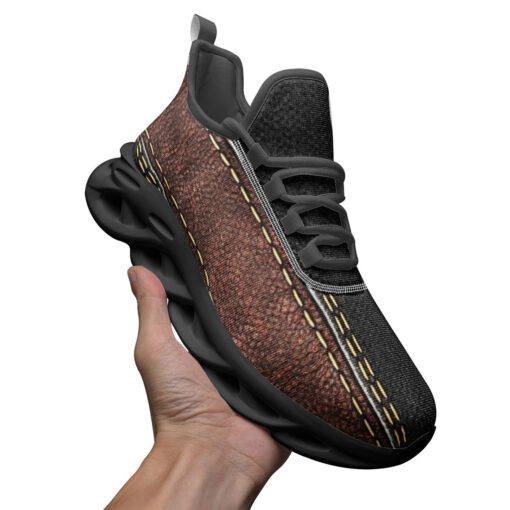 Leather Texture Brown Stripe Sports Shoes - Image 3