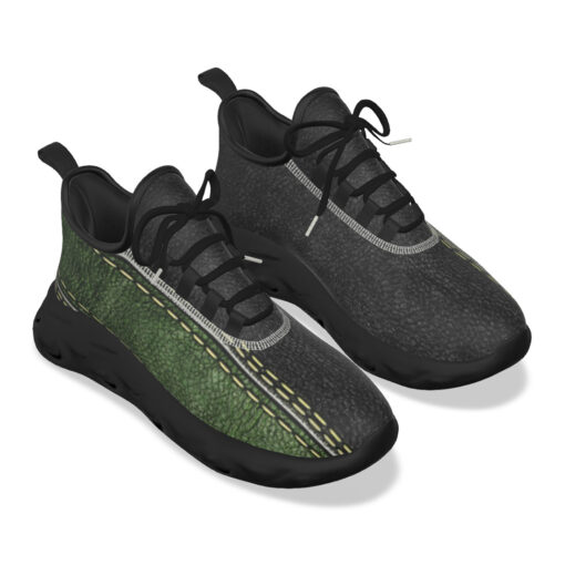 Leather Texture Green Stripe Sports Shoes - Image 5