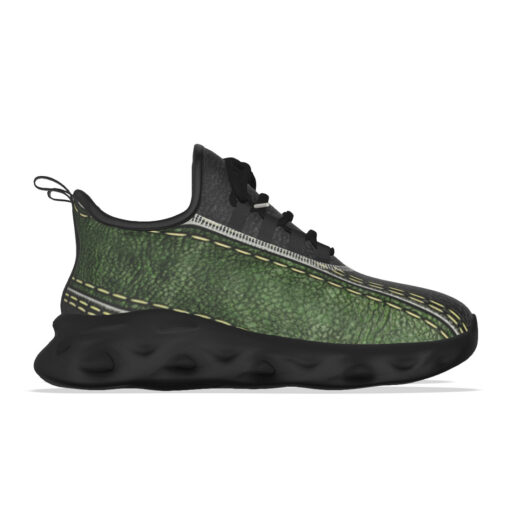 Leather Texture Green Stripe Sports Shoes - Image 6