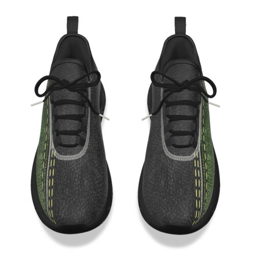 Leather Texture Green Stripe Sports Shoes - Image 4