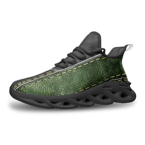 Leather Texture Green Stripe Sports Shoes