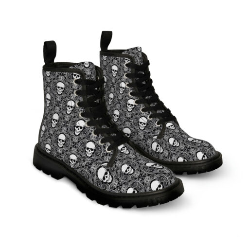 Skulls Lace Pattern Canvas Boots