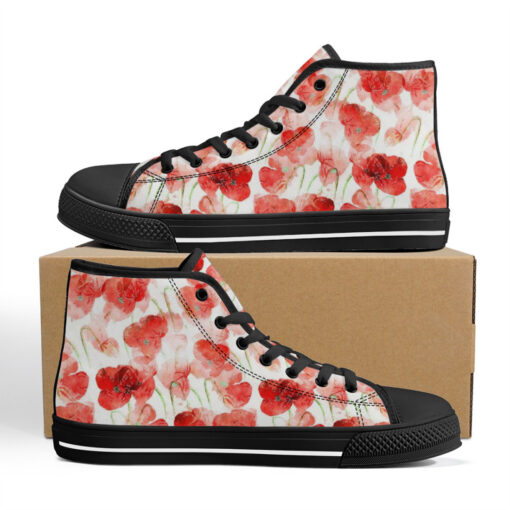 Red Poppies Flowers High-Top Canvas Shoes