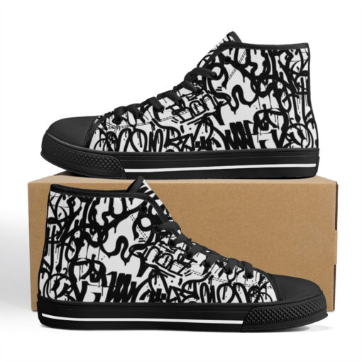 Black and White Graffiti High-Top Canvas Shoes