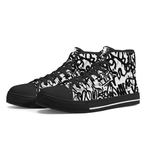 Black and White Graffiti High-Top Canvas Shoes - Image 2