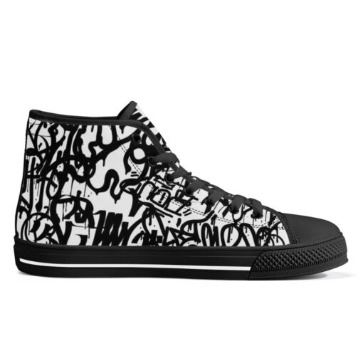 Black and White Graffiti High-Top Canvas Shoes - Image 5