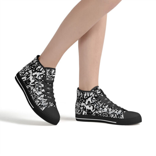 Black and White Graffiti High-Top Canvas Shoes - Image 7