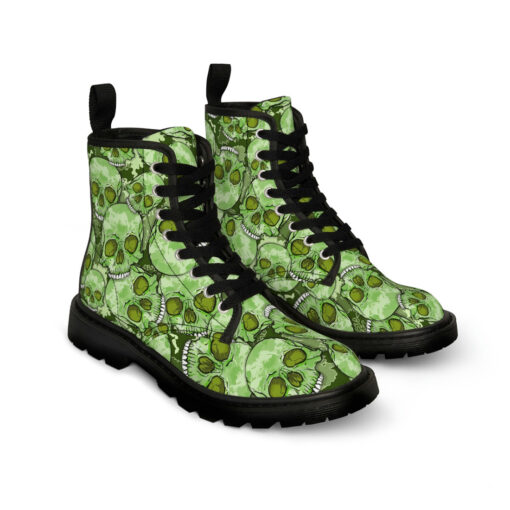 Green Skulls Camouflage Canvas Boots