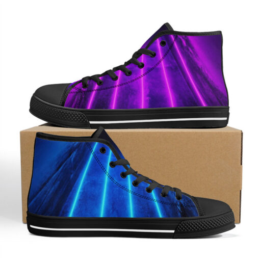 Blue Purple Futuristic Glowing Neon High-Top Canvas Shoes