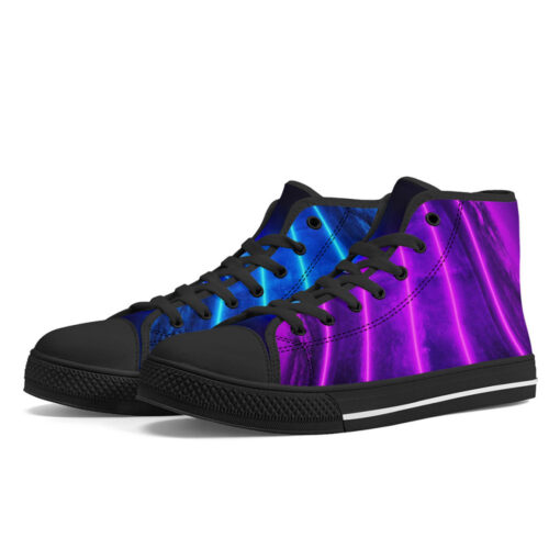 Blue Purple Futuristic Glowing Neon High-Top Canvas Shoes - Image 2