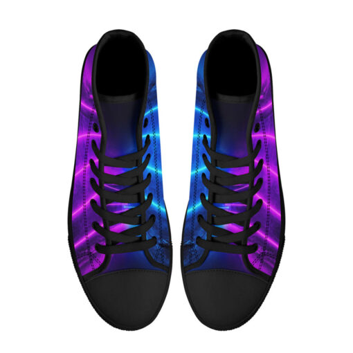 Blue Purple Futuristic Glowing Neon High-Top Canvas Shoes - Image 3