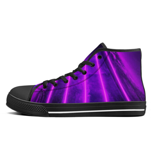 Blue Purple Futuristic Glowing Neon High-Top Canvas Shoes - Image 4