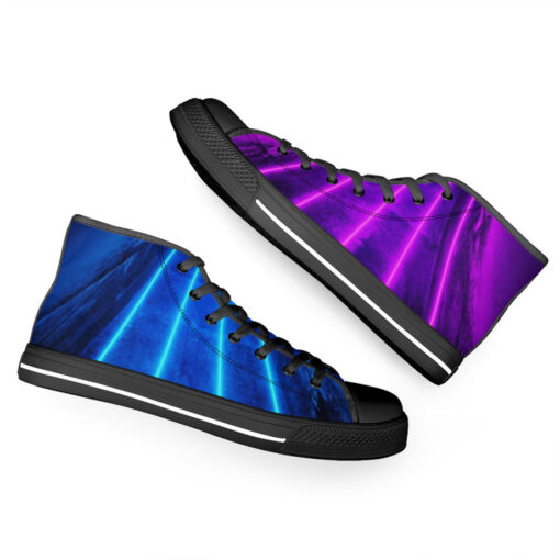 Blue Purple Futuristic Glowing Neon High-Top Canvas Shoes - Image 6