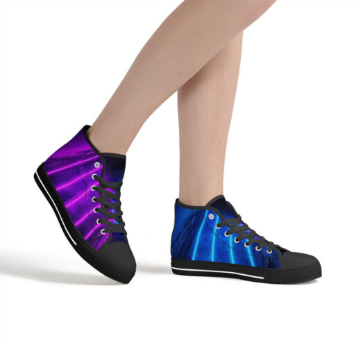 Blue Purple Futuristic Glowing Neon High-Top Canvas Shoes - Image 7