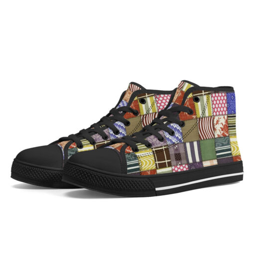 Cloth Patchwork High-Top Canvas Shoes - Image 2