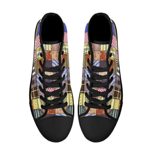 Cloth Patchwork High-Top Canvas Shoes - Image 3