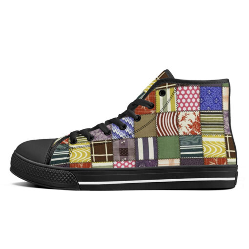 Cloth Patchwork High-Top Canvas Shoes - Image 4