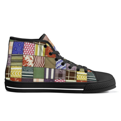 Cloth Patchwork High-Top Canvas Shoes - Image 5