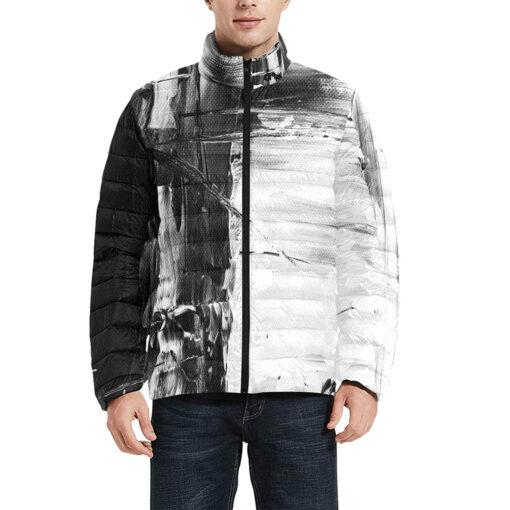 Black and White Abstraction Men's Padded Jacket - Image 3