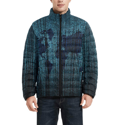 Digital World Map Men's Padded Jacket - Image 3