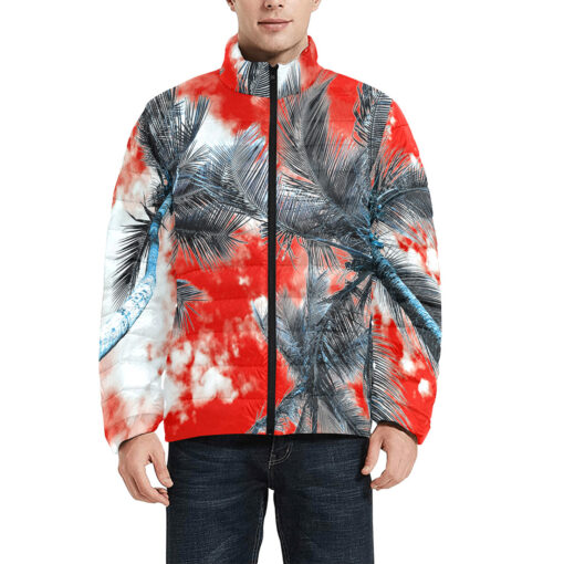 Red Sky Palms Glitch Men's Padded Jacket - Image 3