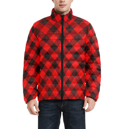 Red Checkered Men's Padded Jacket - Image 3