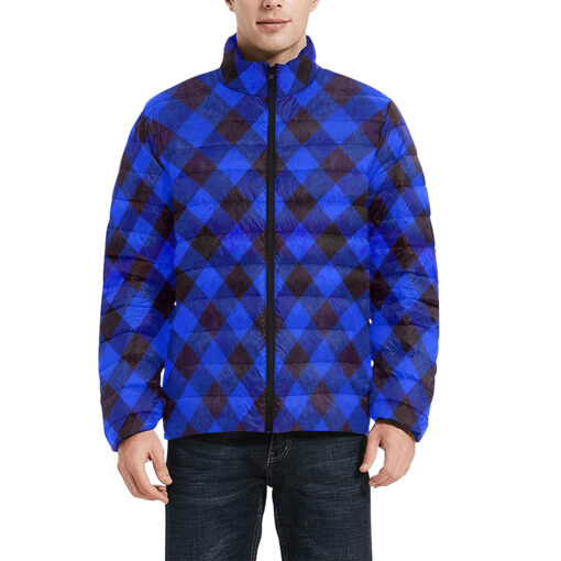 Blue Checkered Men's Padded Jacket - Image 3