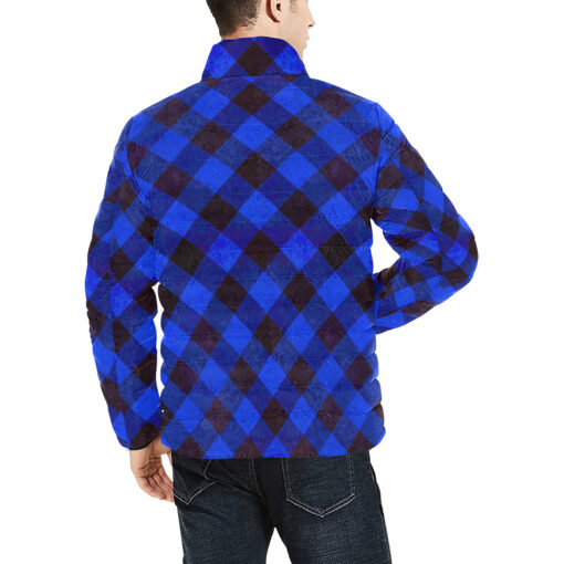 Blue Checkered Men's Padded Jacket - Image 4