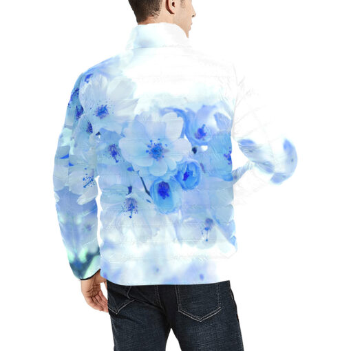 Blue Sakura Flowers Men's Padded Jacket - Image 4