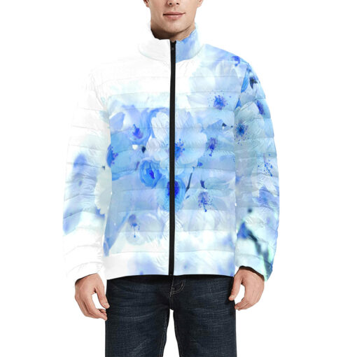 Blue Sakura Flowers Men's Padded Jacket - Image 3