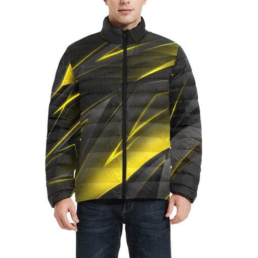 Yellow Geometric Stripes Men's Padded Jacket - Image 3