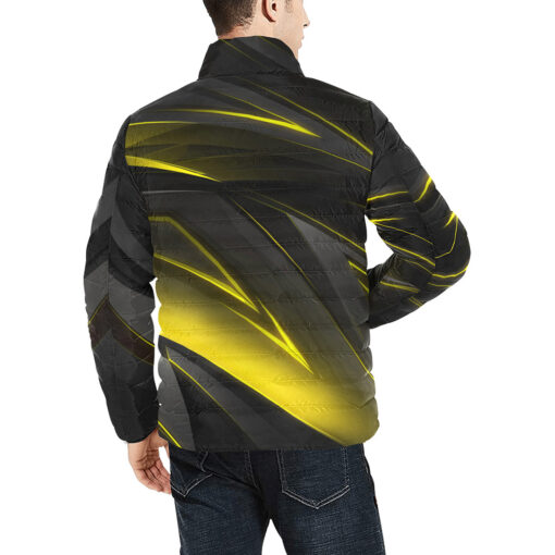 Yellow Geometric Stripes Men's Padded Jacket - Image 4