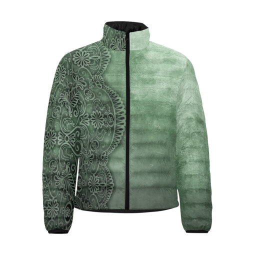 Green Lace Ornament Men's Padded Jacket