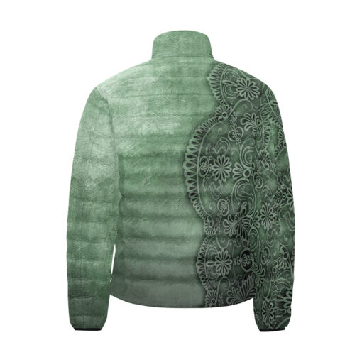 Green Lace Ornament Men's Padded Jacket - Image 2